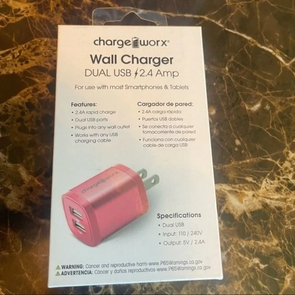 New Wall charger dual USB pink For use of most smartphones and tablets